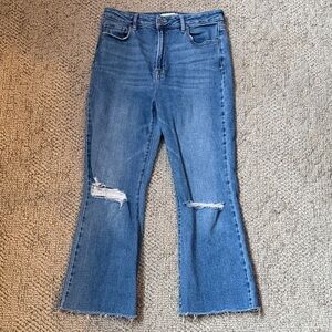 HIDDEN Women's Happi High Rise Distressed Light Wash Denim Flare Jeans-Blue / 31